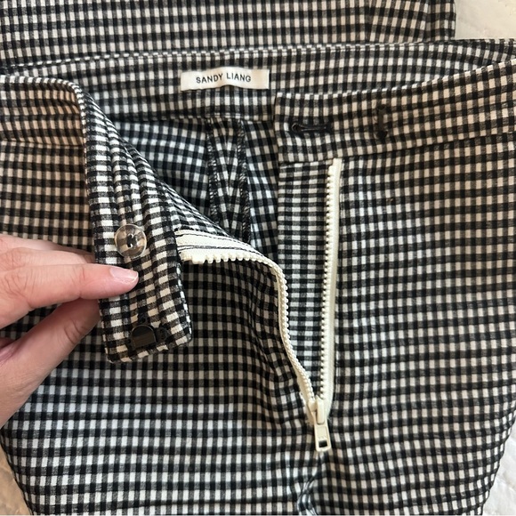 Sandy Liang Front Zip Flare Pants, Black and White Check, Size 10 - Picture 12 of 13